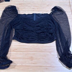 Chocolate Black croquette crop top with Sheer Sleeves